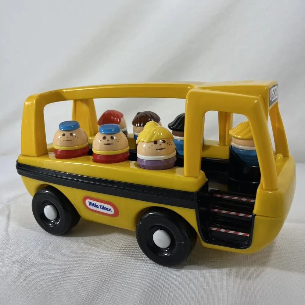 Little Tikes Yellow Toy School Bus with 7 Toddle Tots People Figures Vintage USA